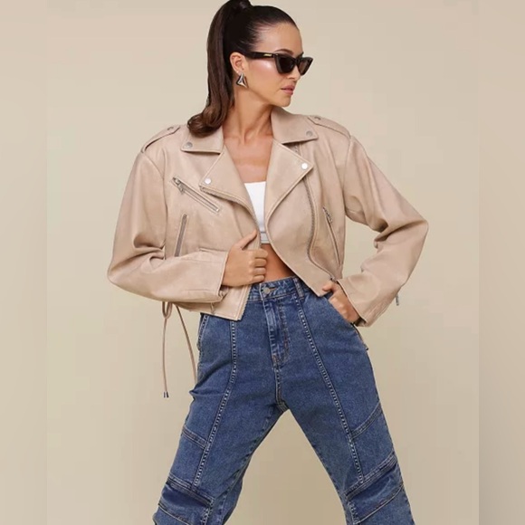 NEW Avec Les Filles Cropped Biker Jacket Size Small - Picture 6 of 8